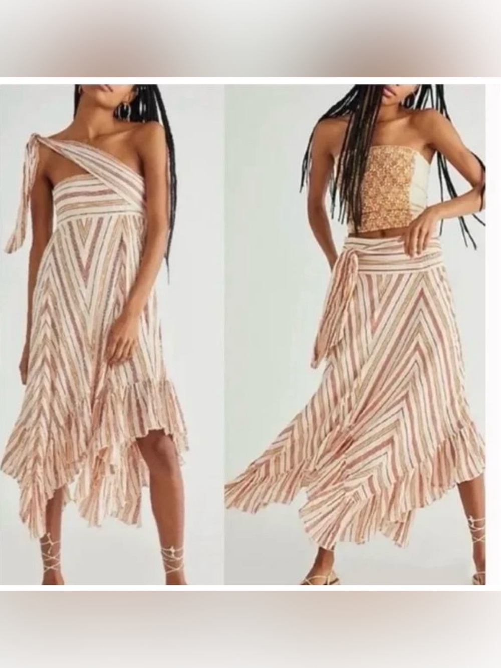 Free People FP One Giselle Convertible Striped Maxi Skirt Red/Cream stripe, M